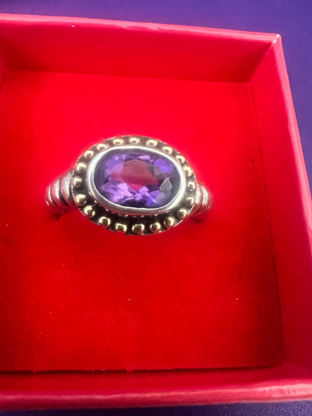 Sterling Silver and 18K Ring with Faceted Purple Gemstone
